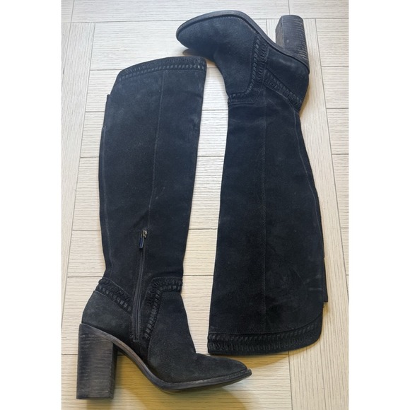 VINCE CAMUTO MADOLEE Over The Knee Black Suede Boots W/ Zipper, 4"Block Heel 8.5 - Picture 1 of 14